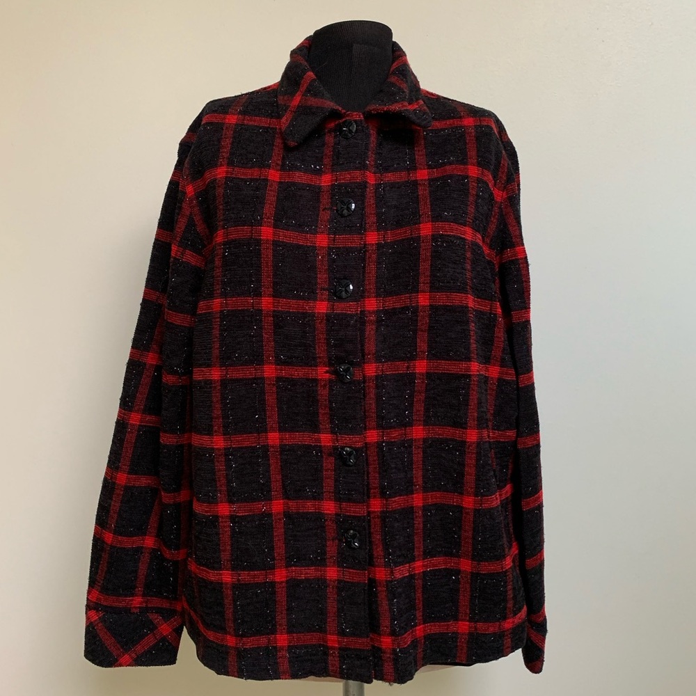Allison Daley Black Red Plaid Shirt Jacket